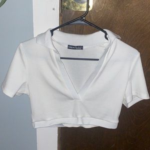 Deep V collared crop top